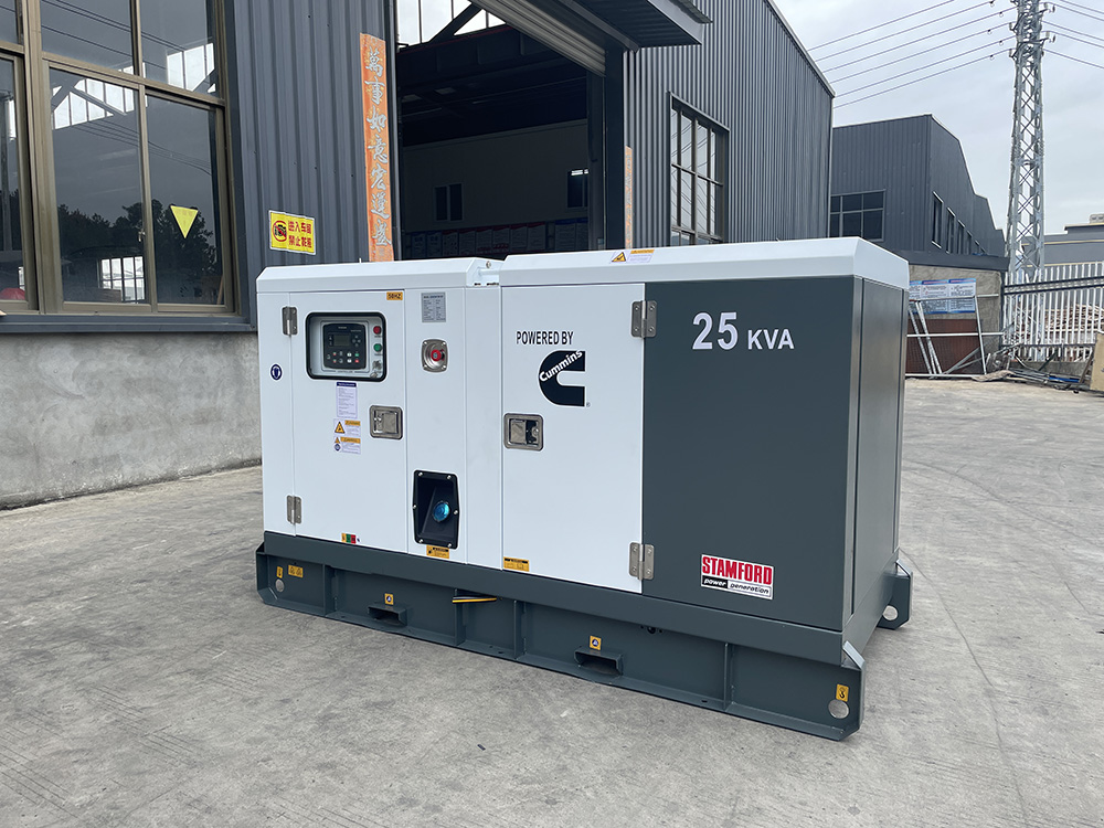 Front view of the Cummins diesel generator set showcasing the heavy-duty cold-rolled steel canopy